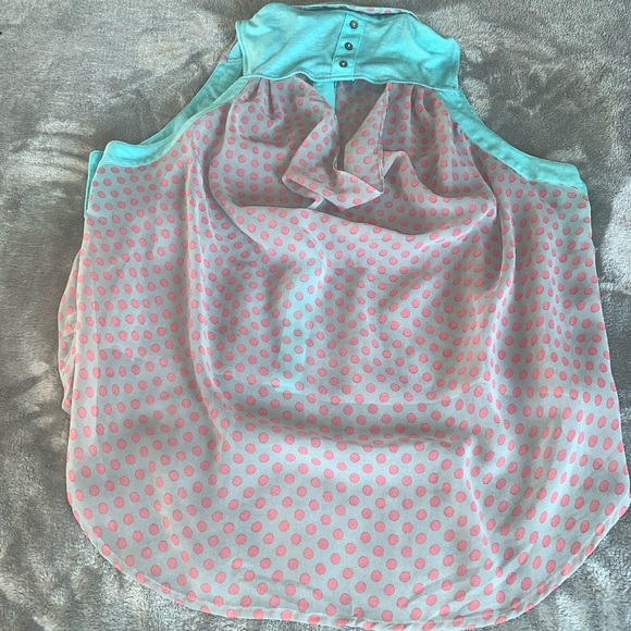 Double Zero Aqua Pink Polka Dot Sheer Blouse Hi Low Size Medium - Picture 2 of 8